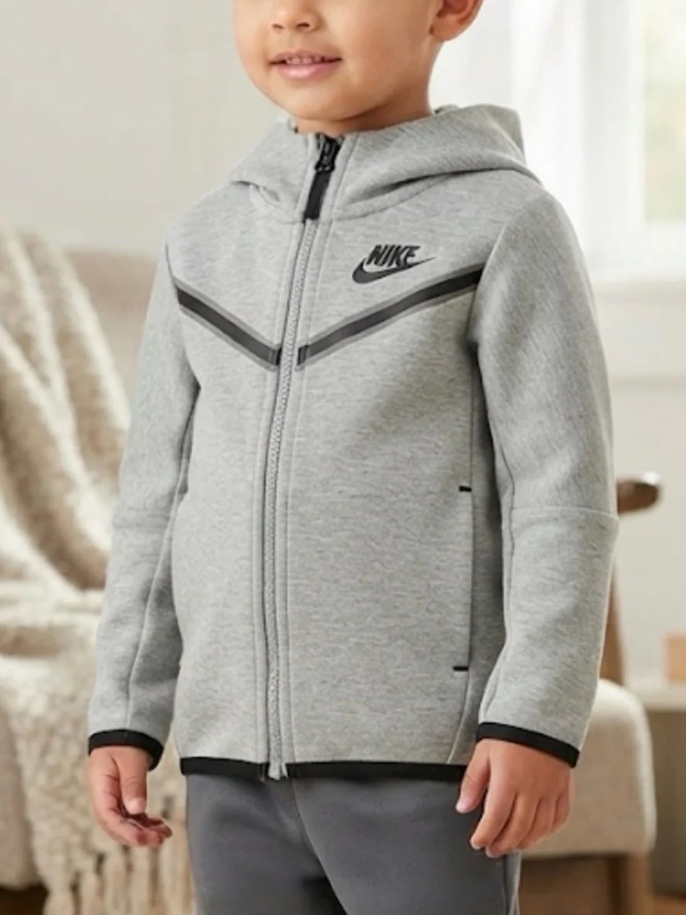 Nike Grey Kids Lightweight Full-Zip Jacket with Black Accents